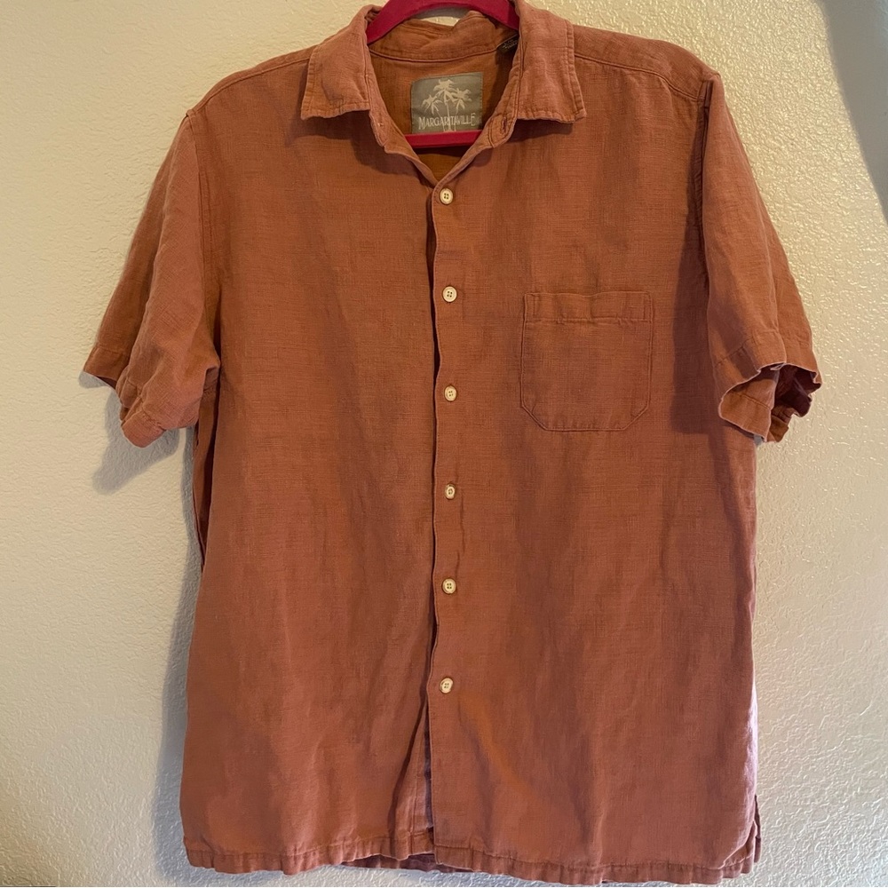 Margaritaville Short Sleeve Button Up Shirt Men’s Solid Silk Linen Blend Large